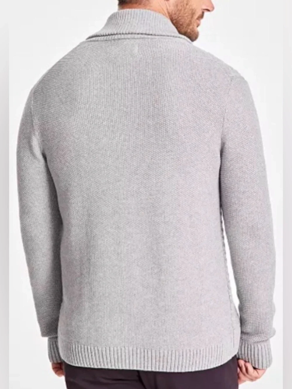 NWT MENS CLUB ROOM GREY HEATHER COTTON CHUNKY COLLAR KNIT CARDIGAN SWEATER - XXL